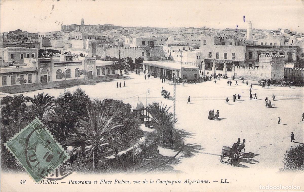 Postales: Postal de Sousse, T&uacute;nez, Vista Panor&aacute;mica y Place Pichon