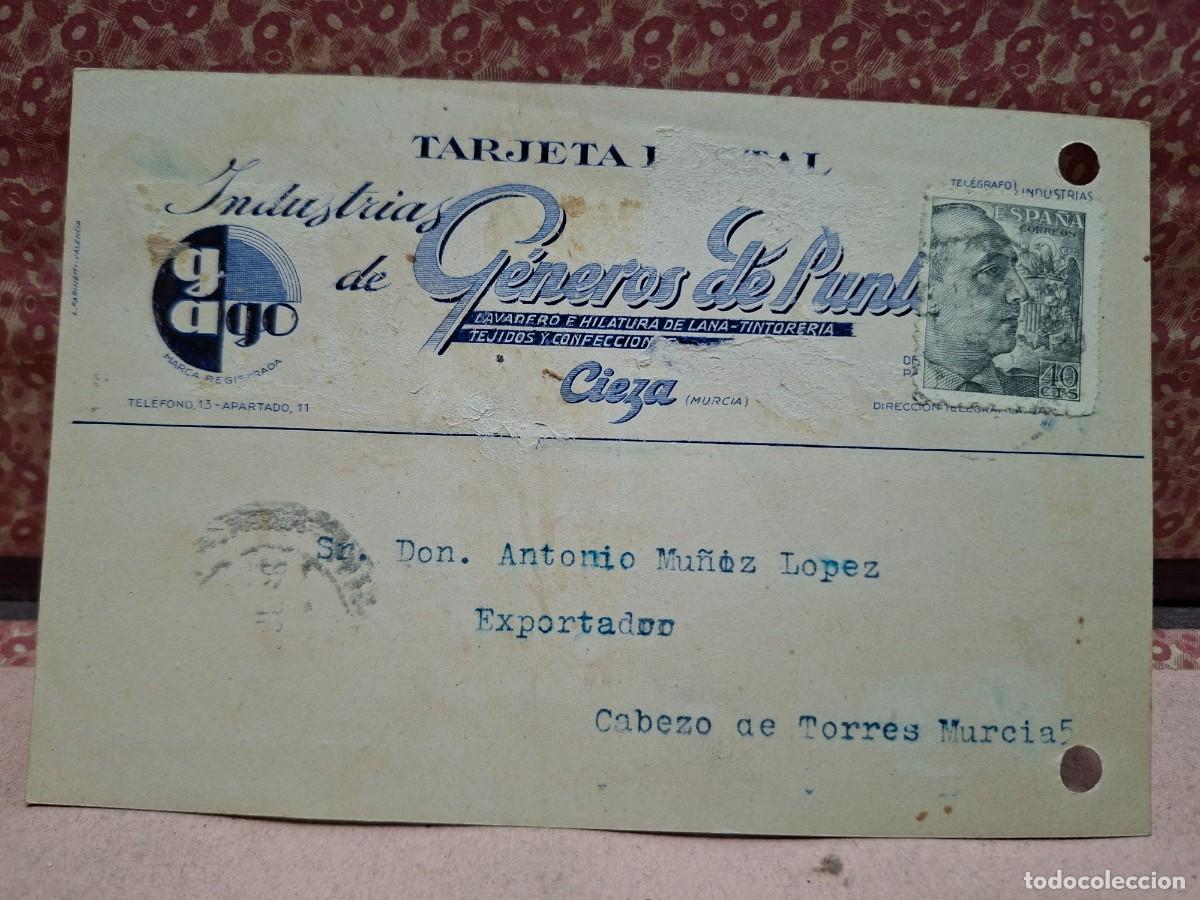 Postales: ANTIGUA TARJETA POSTAL ENTERO GENEROS DE PUNTO CIEZA MURCIA 1948