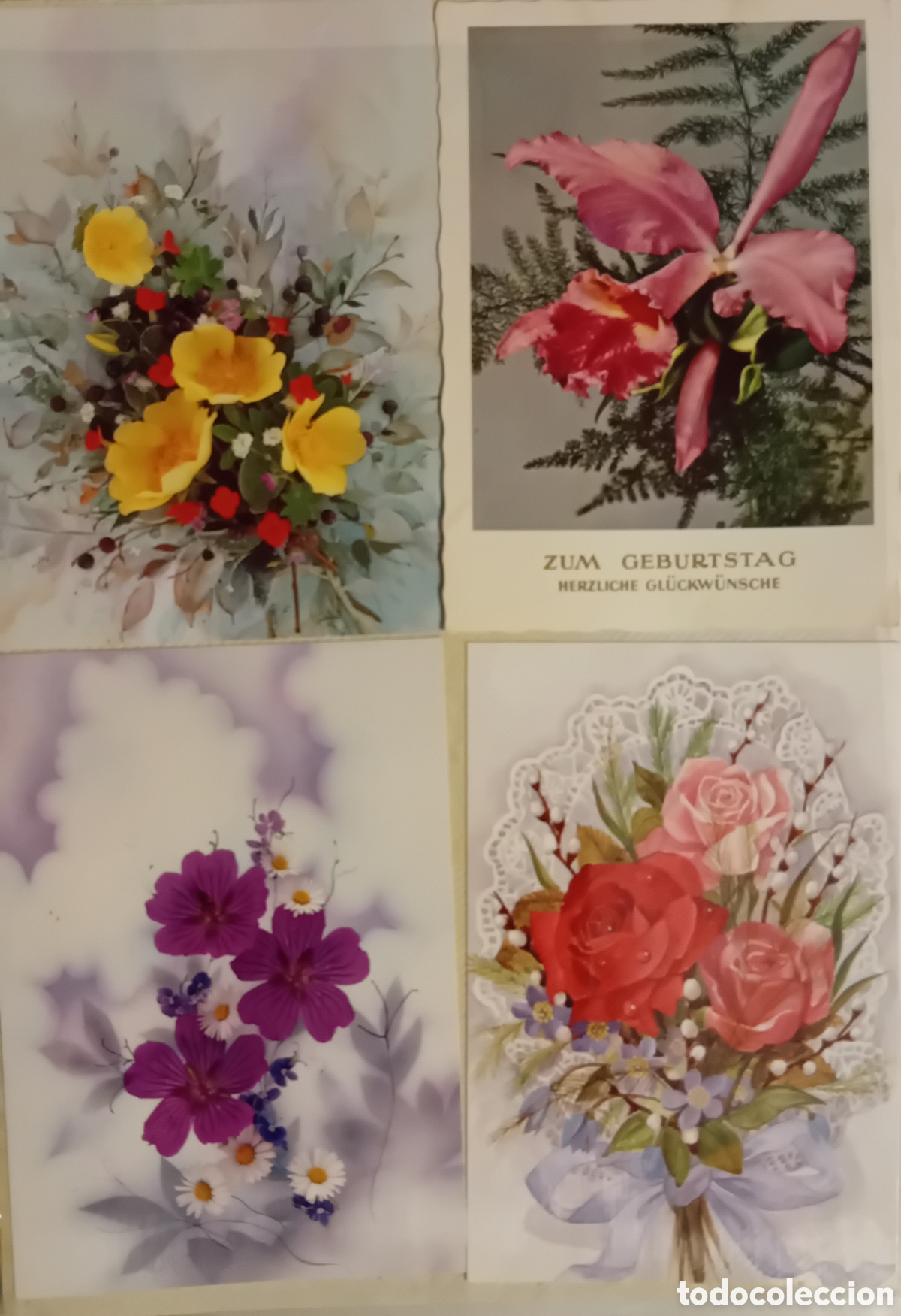 Postales: 46 postales con ilustraciones de flores de &eacute;poca y del zodiaco a&ntilde;os 60 y 70.