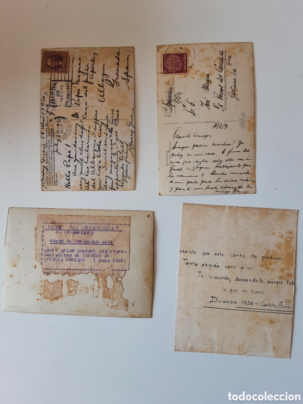 Postales: LOTE DE 4 TARJETAS POSTALES ESCRITAS A&Ntilde;OS 30 DOS SELLADAS Y DOS SIN SELLAR