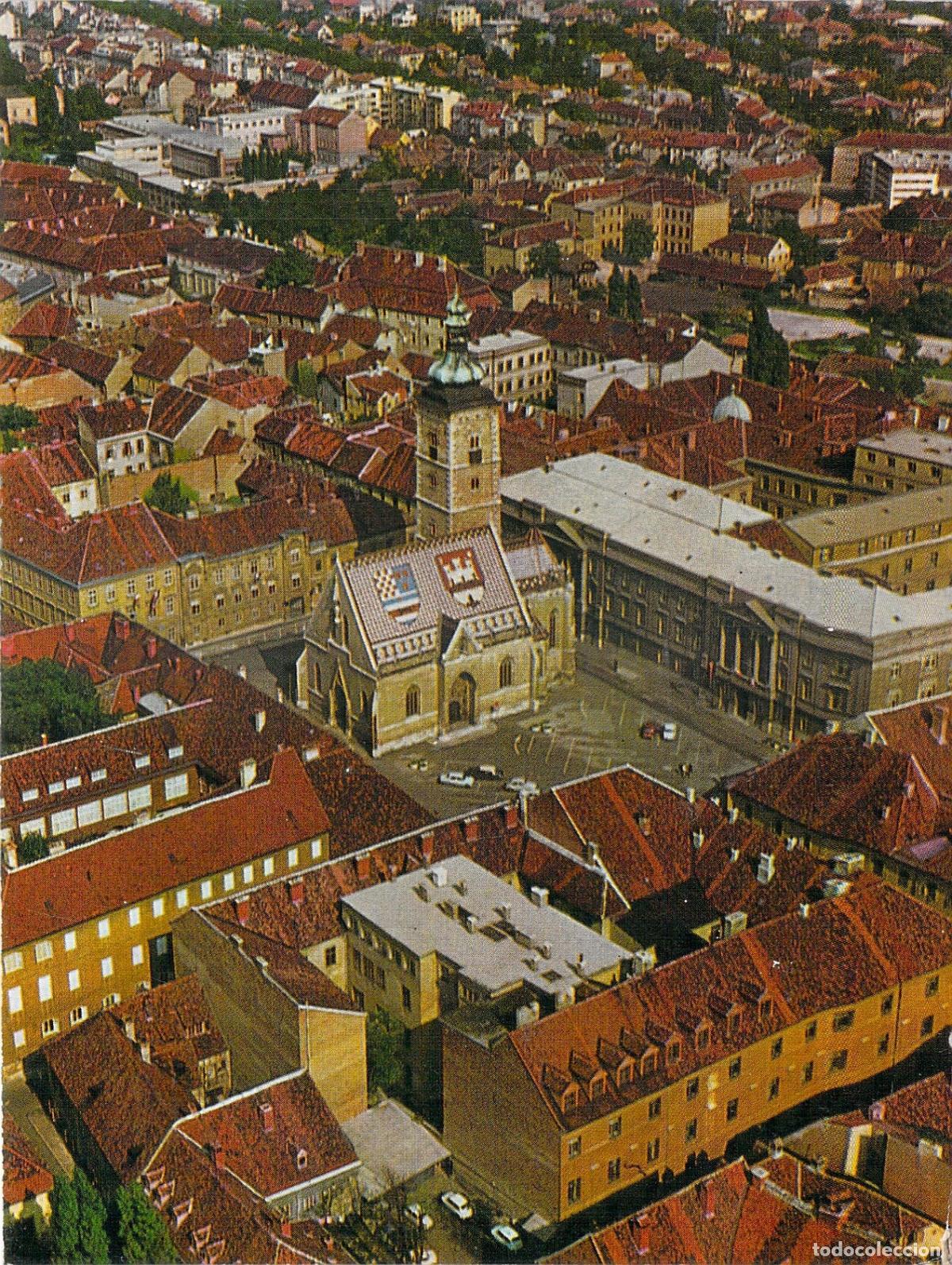 Postales: Postal de Zagreb vista a&eacute;rea de la ciudad y sus tejados