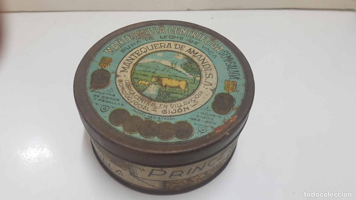 Postales: Caja metal / Lata: Mantequilla Centrifuga, Pura leche de vaca. Fabrica central en Villaviciosa