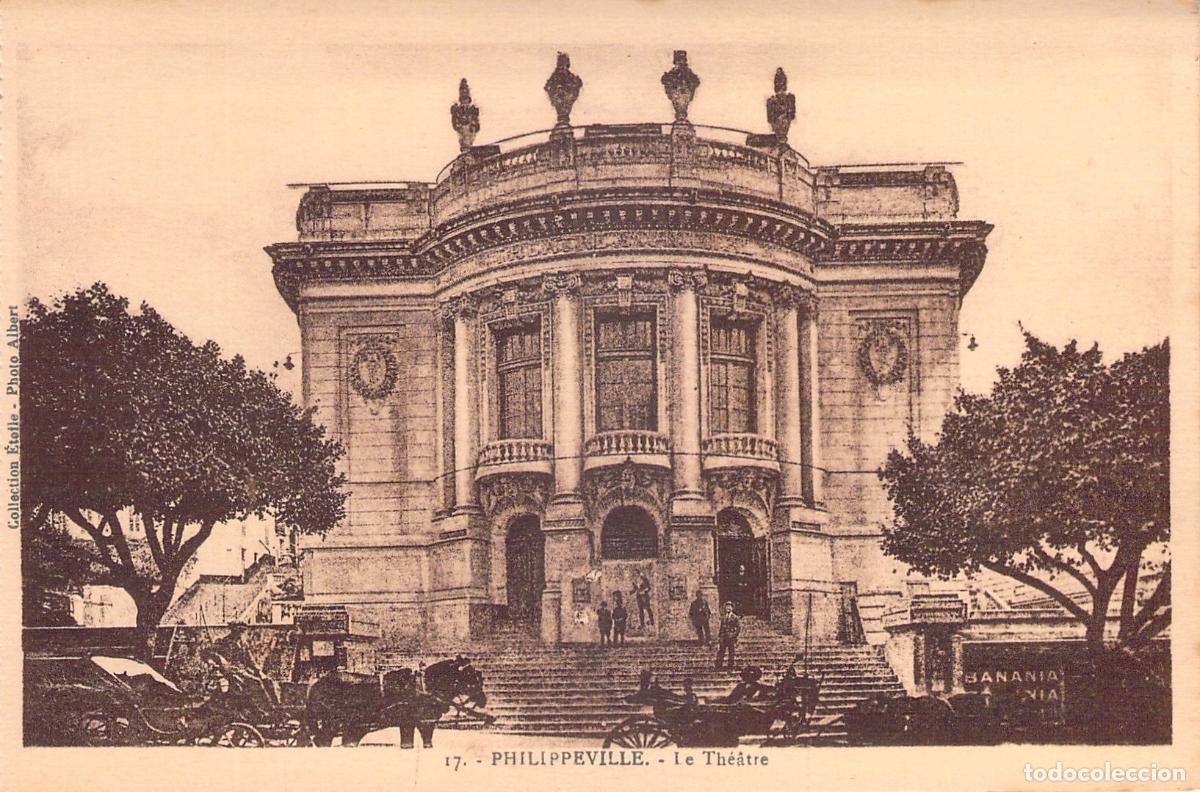 Postales: Postal de Philippeville Argelia con vista del Teatro
