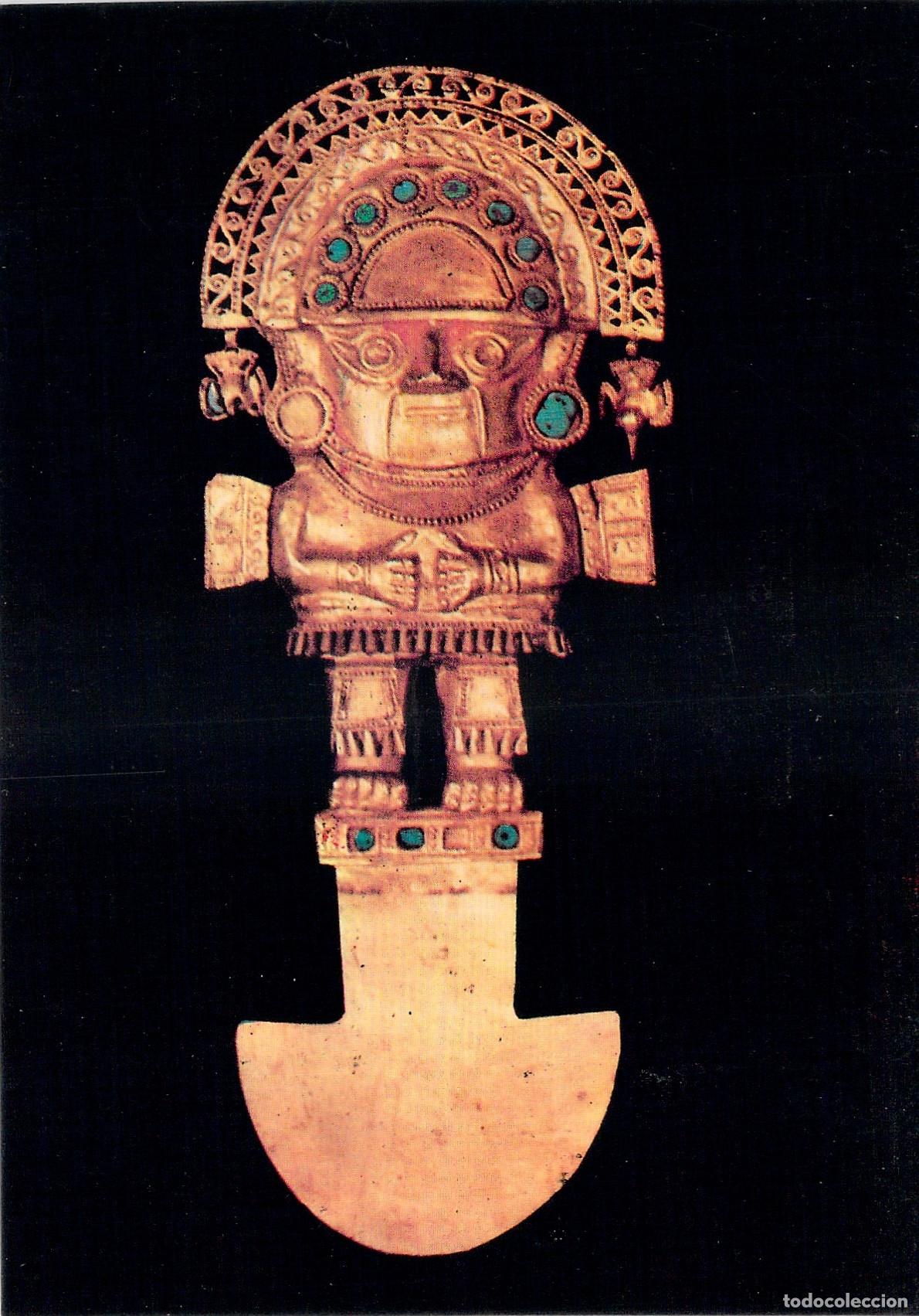 Postales: Postal de Tumi: Cuchillo Ceremonial de Oro y Turquesas del Museo del Oro, Per&uacute;