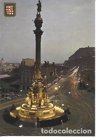 Postcards: POSTAL A7217: Vista nocturna del monumento a Colon en Barcelona