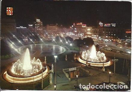 Postais: POSTAL A7339: Fuentes de noche en la Plaza Catalunya de Barcelona