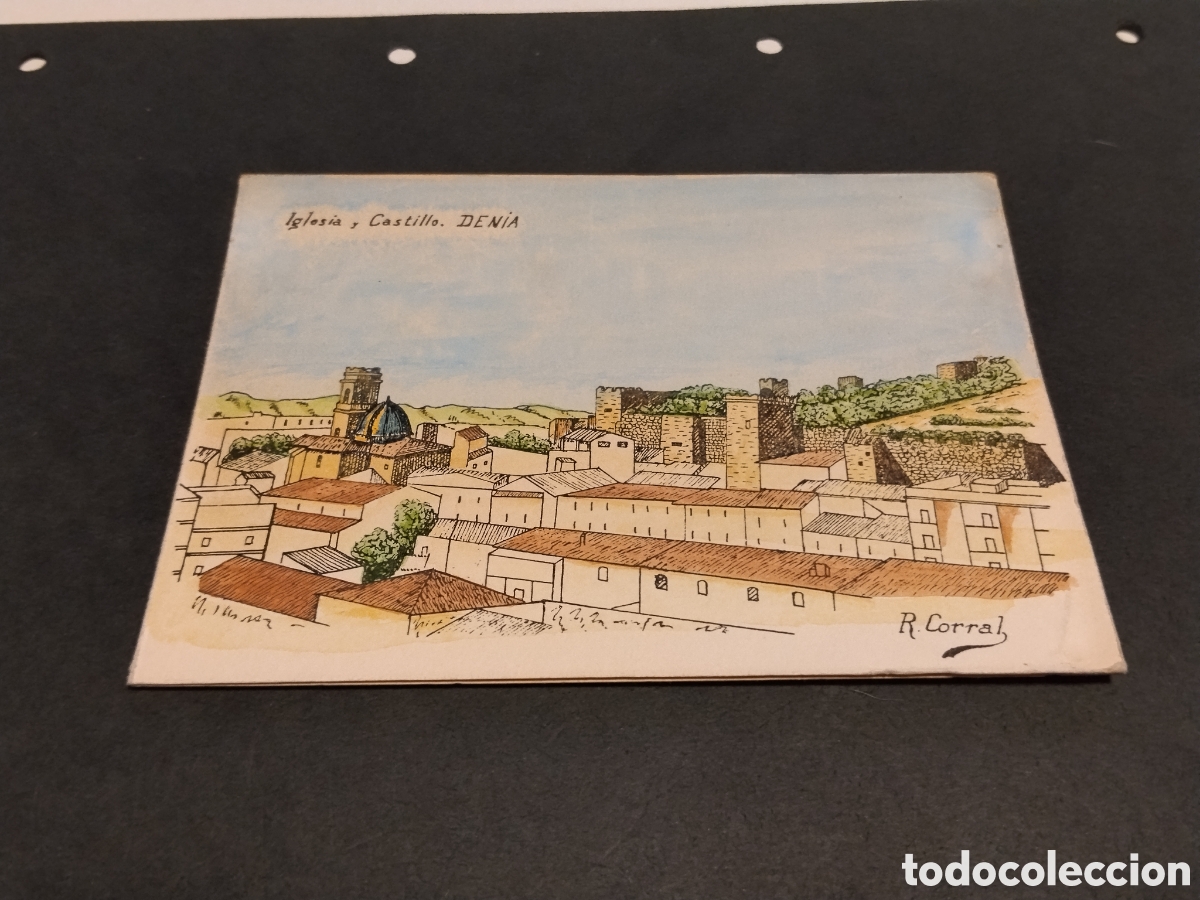 Postales: Postal Dibujo Iglesia y Castillo . Denia