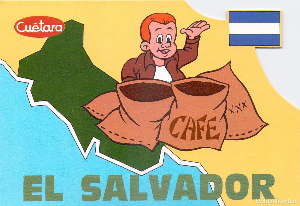 Postales: Postal ilustrada de El Salvador con tem&aacute;tica de caf&eacute;