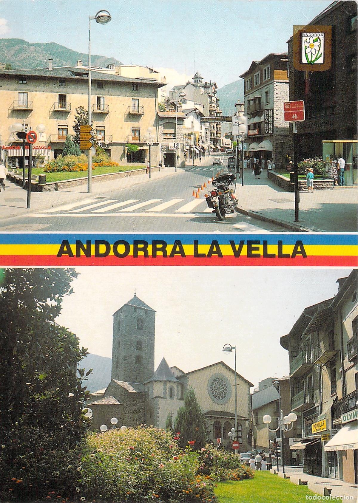Postales: Postal de Andorra la Vella con vistas urbanas y arquitectura local