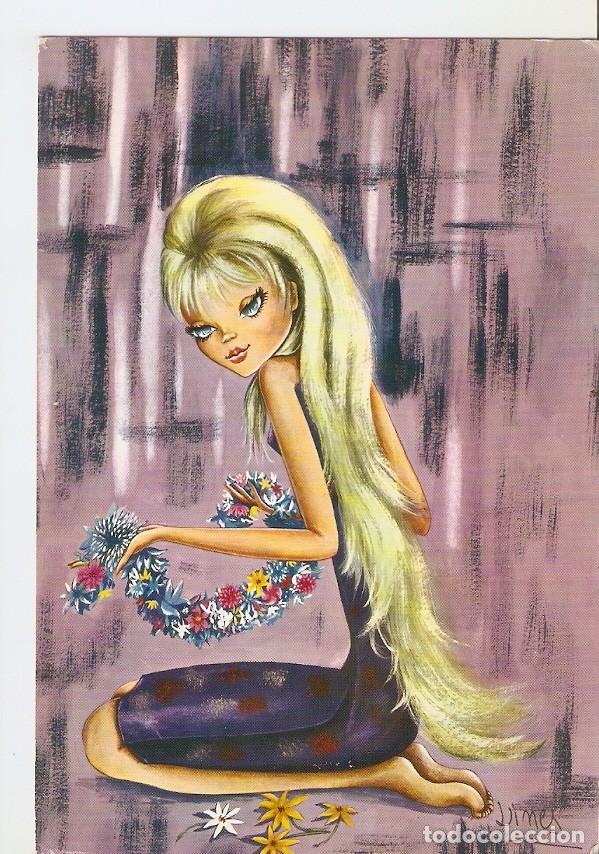 Postais: Postal 043561 : Chica haciendo collar de flores - Varios