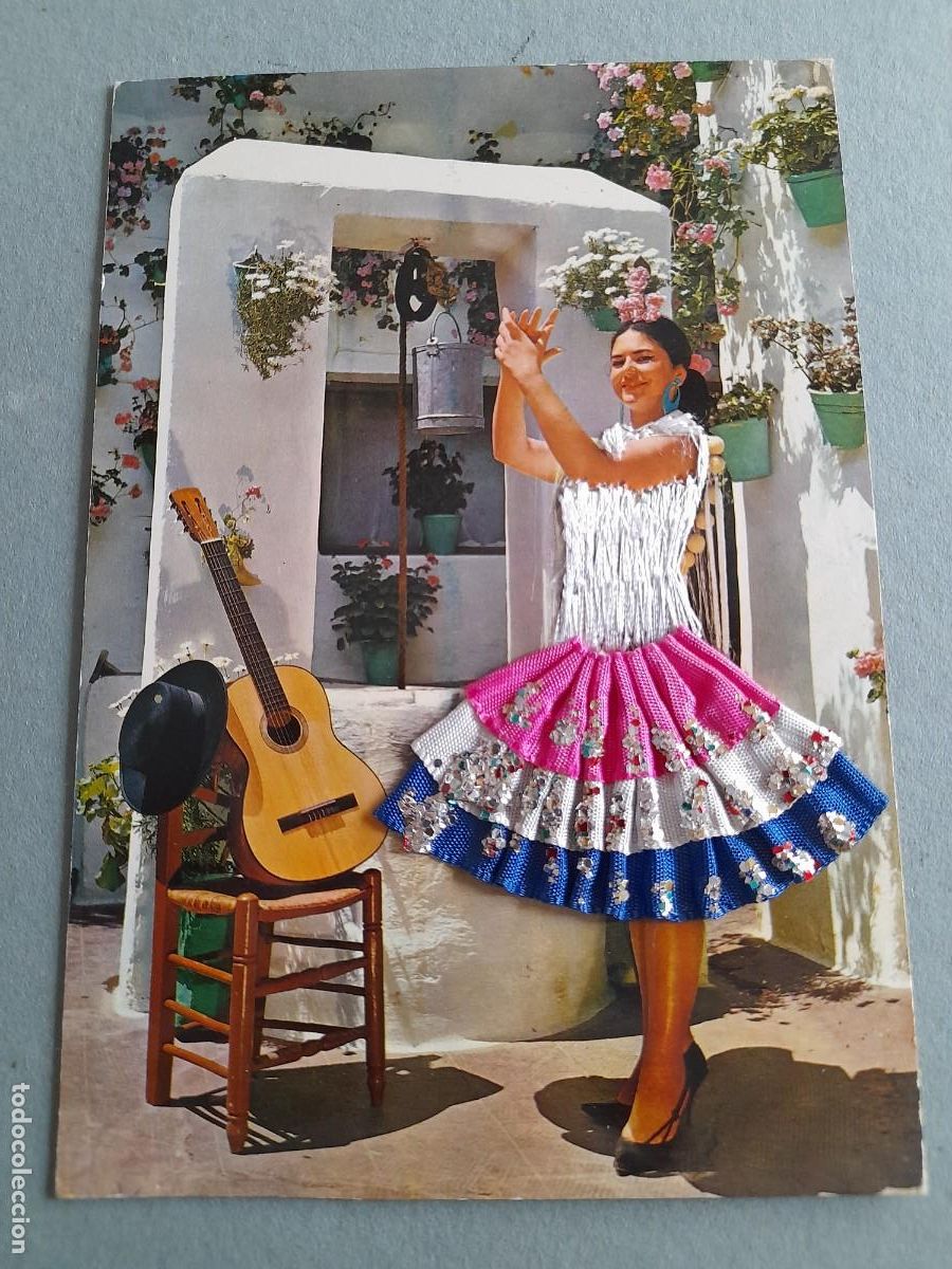 Postales: postal folklore, bordado y tela, savir barcelona escrita 1969