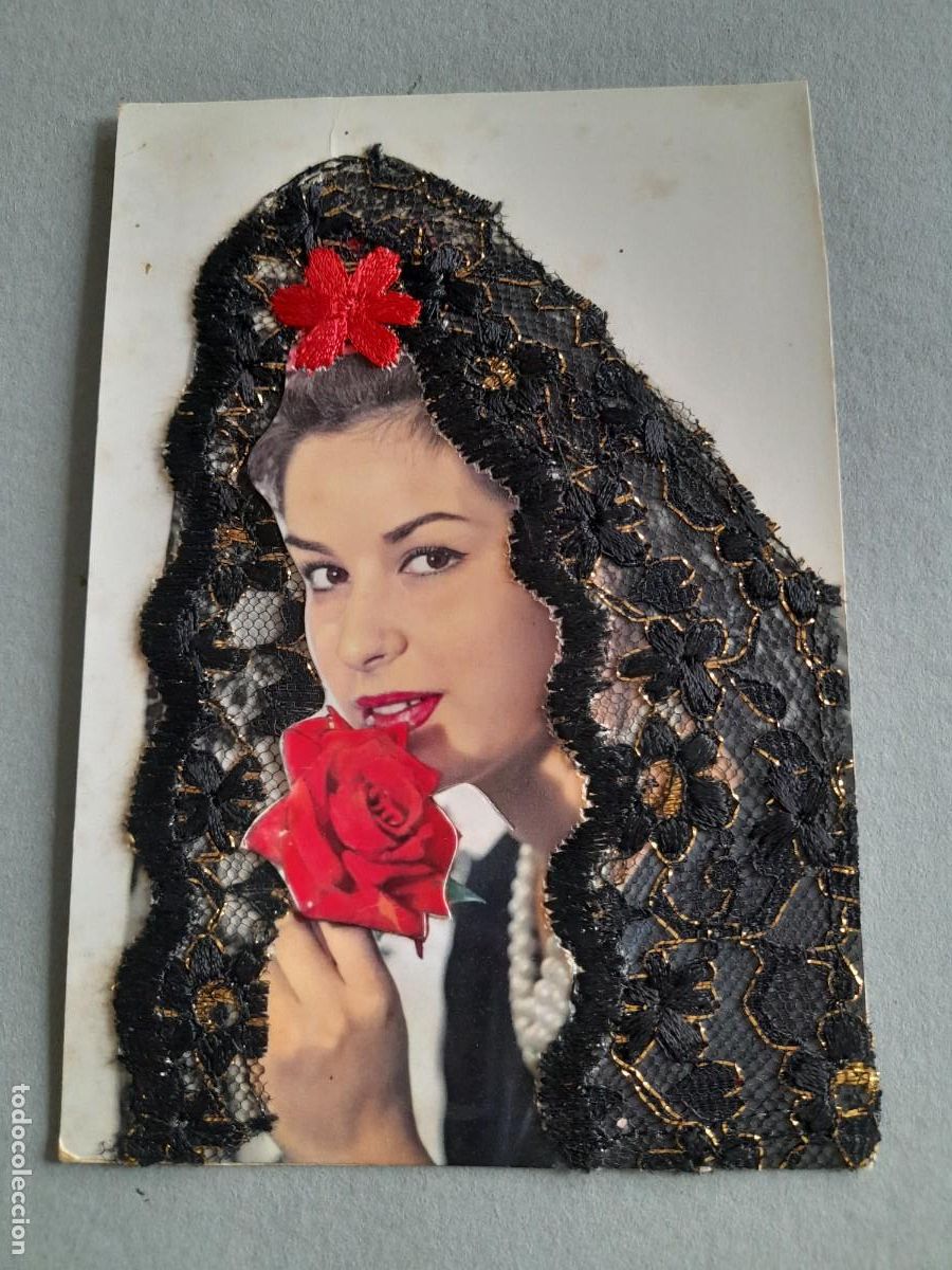 Postales: postal folklore, mantilla negra, comercial prat, sin circular, a&ntilde;os 60 aprox