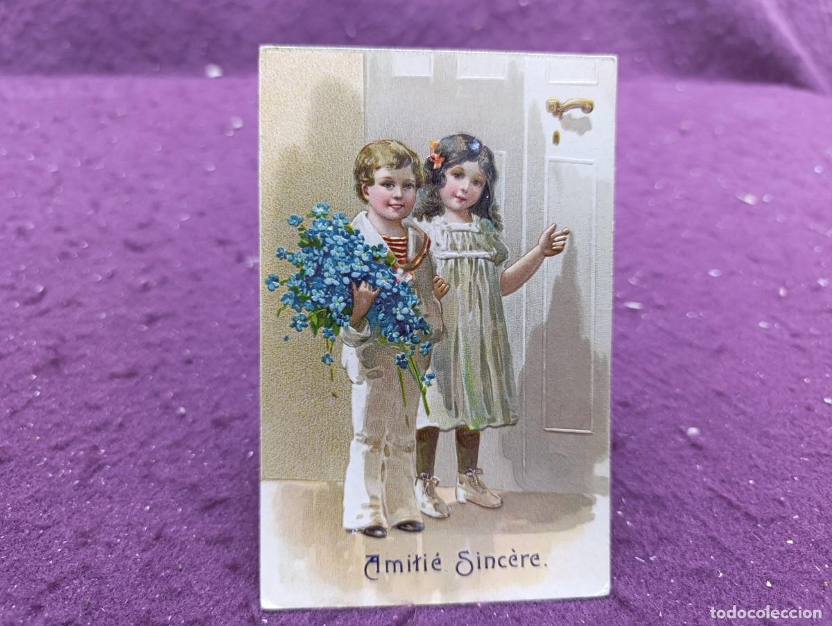 Cartes Postales: Postal, antigua o vintage, dos ni&ntilde;os, con relieves, Carte Postale