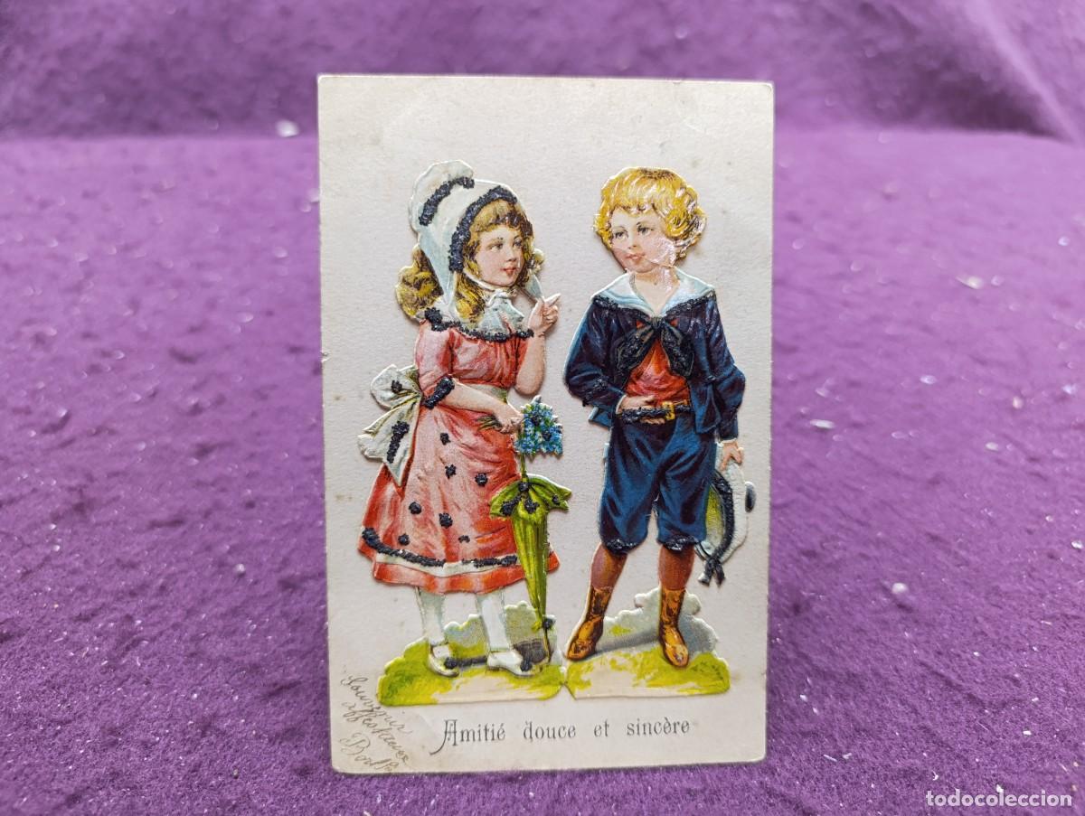 Cartes Postales: Postal, antigua o vintage, dos ni&ntilde;os, con relieves, IMPRIM&Eacute;S