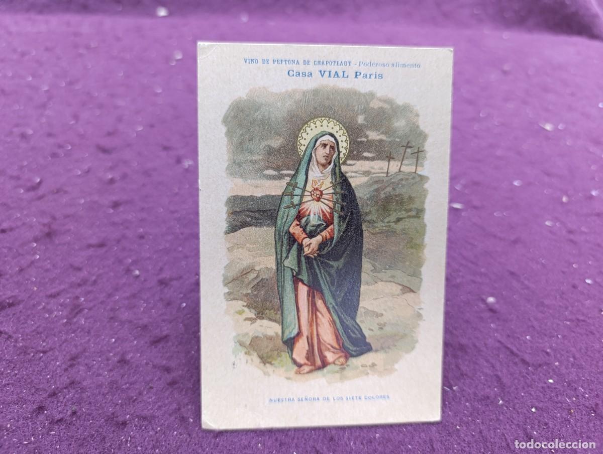 Postais: Postal, antigua o vintage, Nuestra Se&ntilde;ora de los Siete Dolores, con publicidad de Vino de Peptona