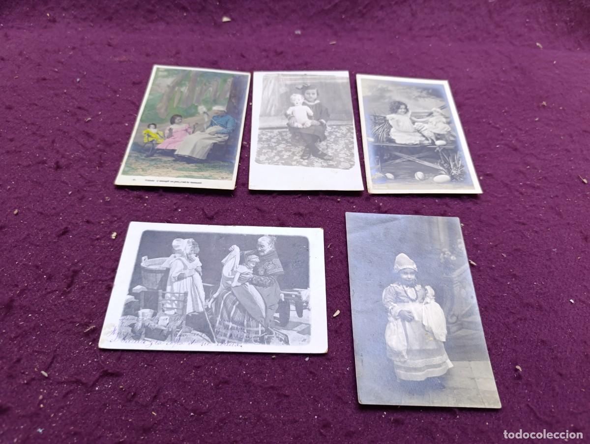 Postales: Lote de 5 Postales, Antiguas o Vintage, Ni&ntilde;as con Mu&ntilde;ecas, varios editores, unos 14 x 9 cms.