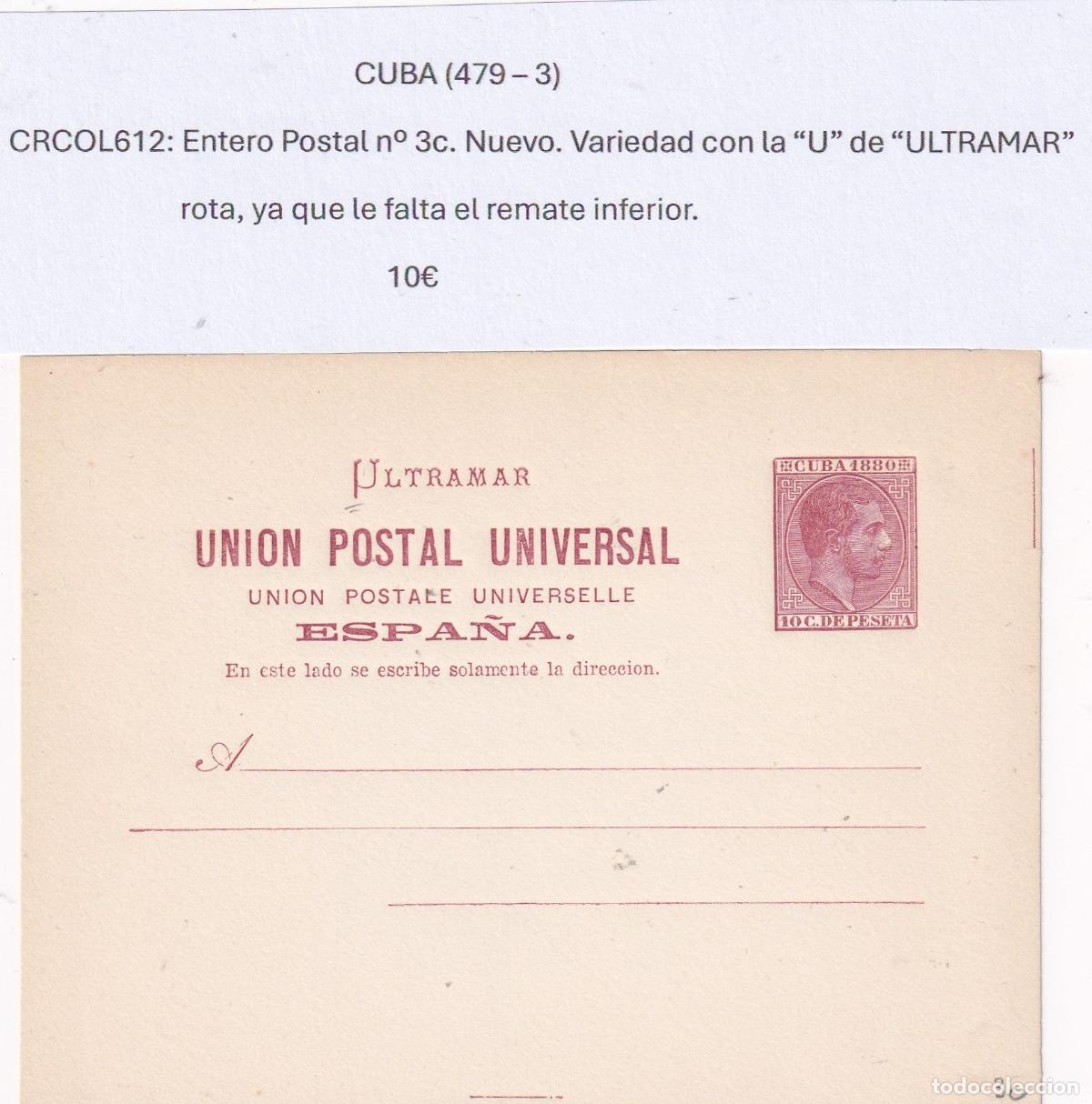 Cartes Postales: CRCOL612 CUBA ENTERO POSTAL N&ordm; 3C (VER DESCRIPCION EN FOTO