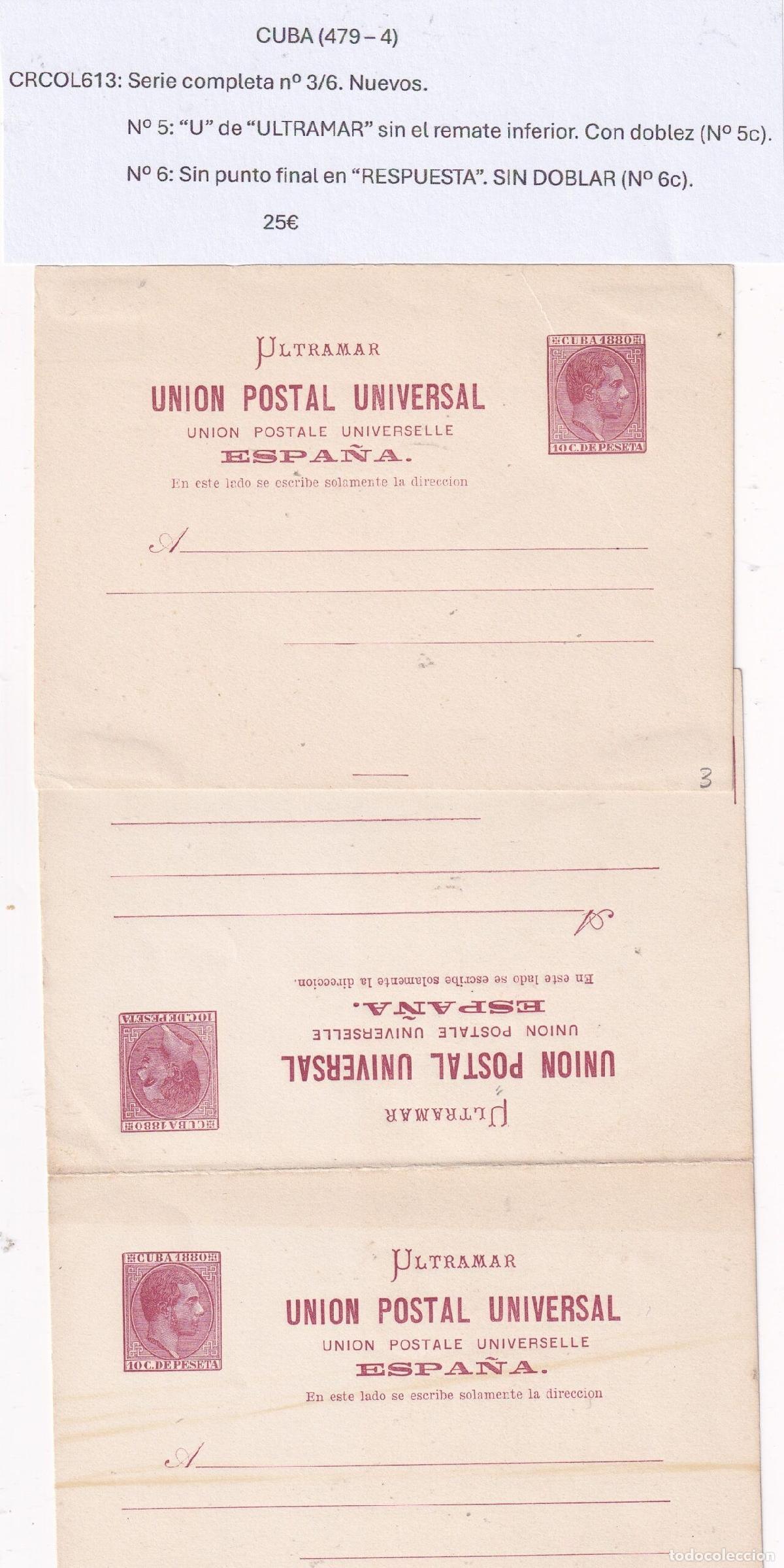 Postkarten: CRCOL613 CUBA ENTERO POSTAL SERIE COMPLETA 3/6 (VER DESCRIPCION EN FOTO