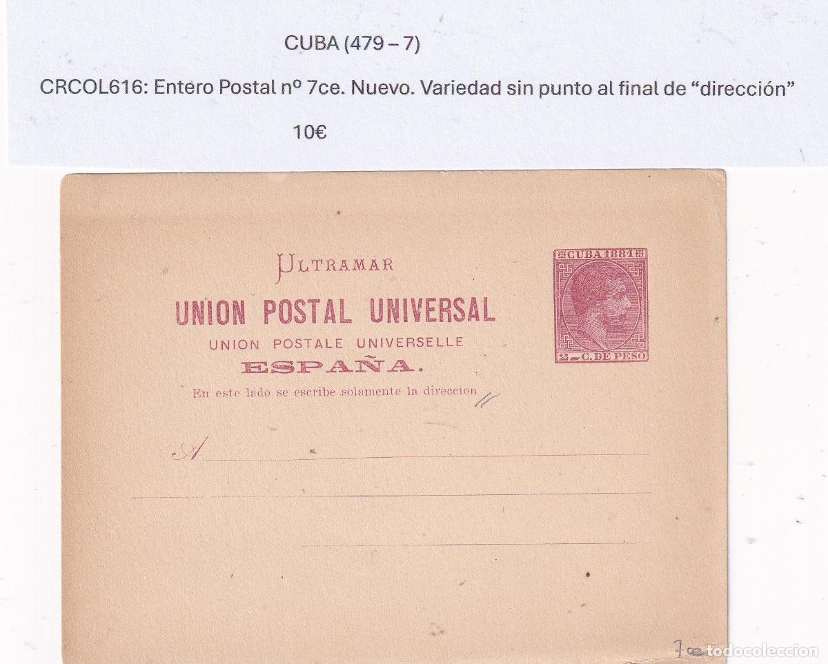 Postkarten: CRCOL616 CUBA ENTERO POSTAL N&ordm; 7CE (VER DESCRIPCION EN FOTO