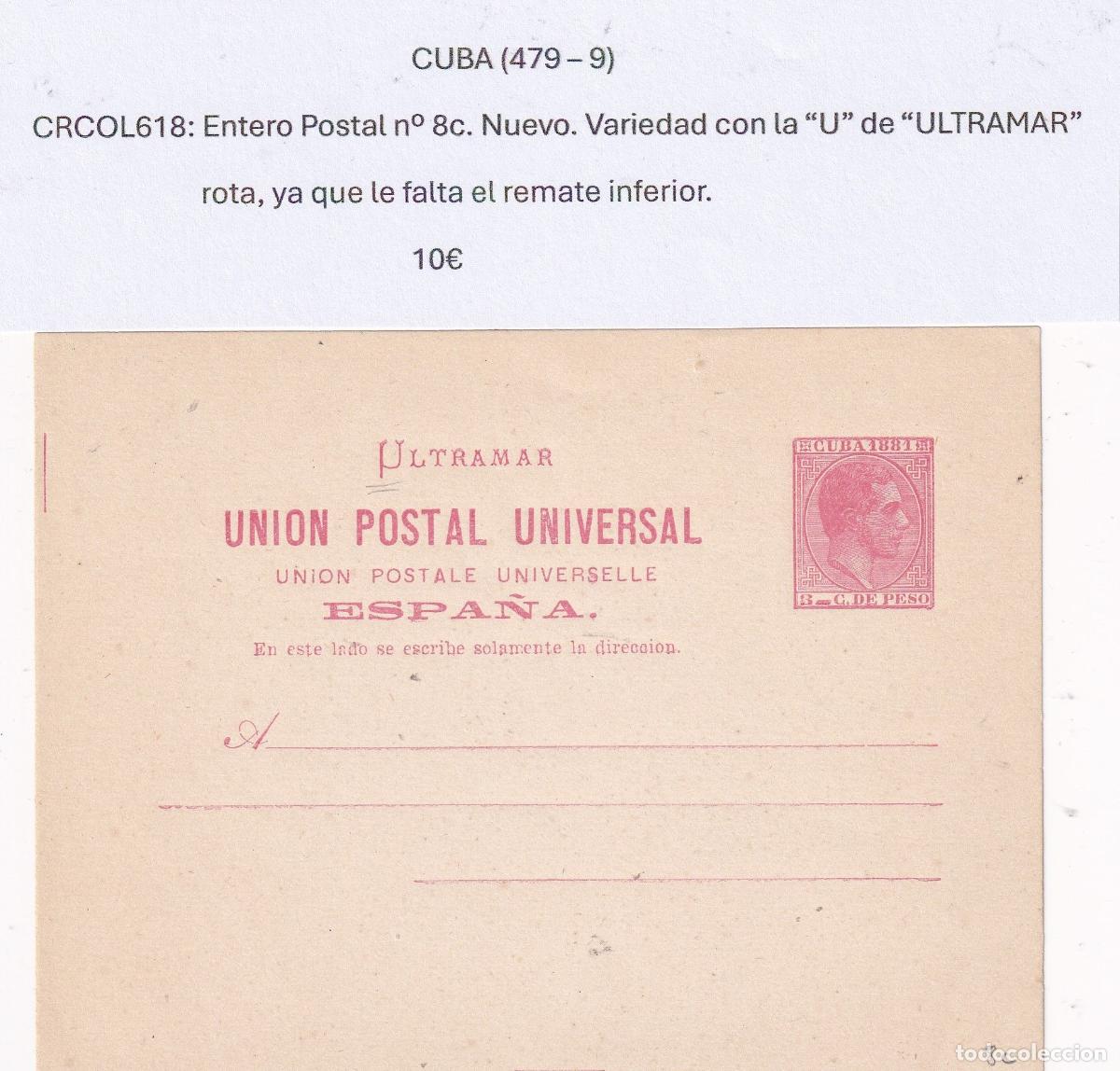Postkarten: CRCOL618 CUBA ENTERO POSTAL N&ordm; 8C (VER DESCRIPCION EN FOTO