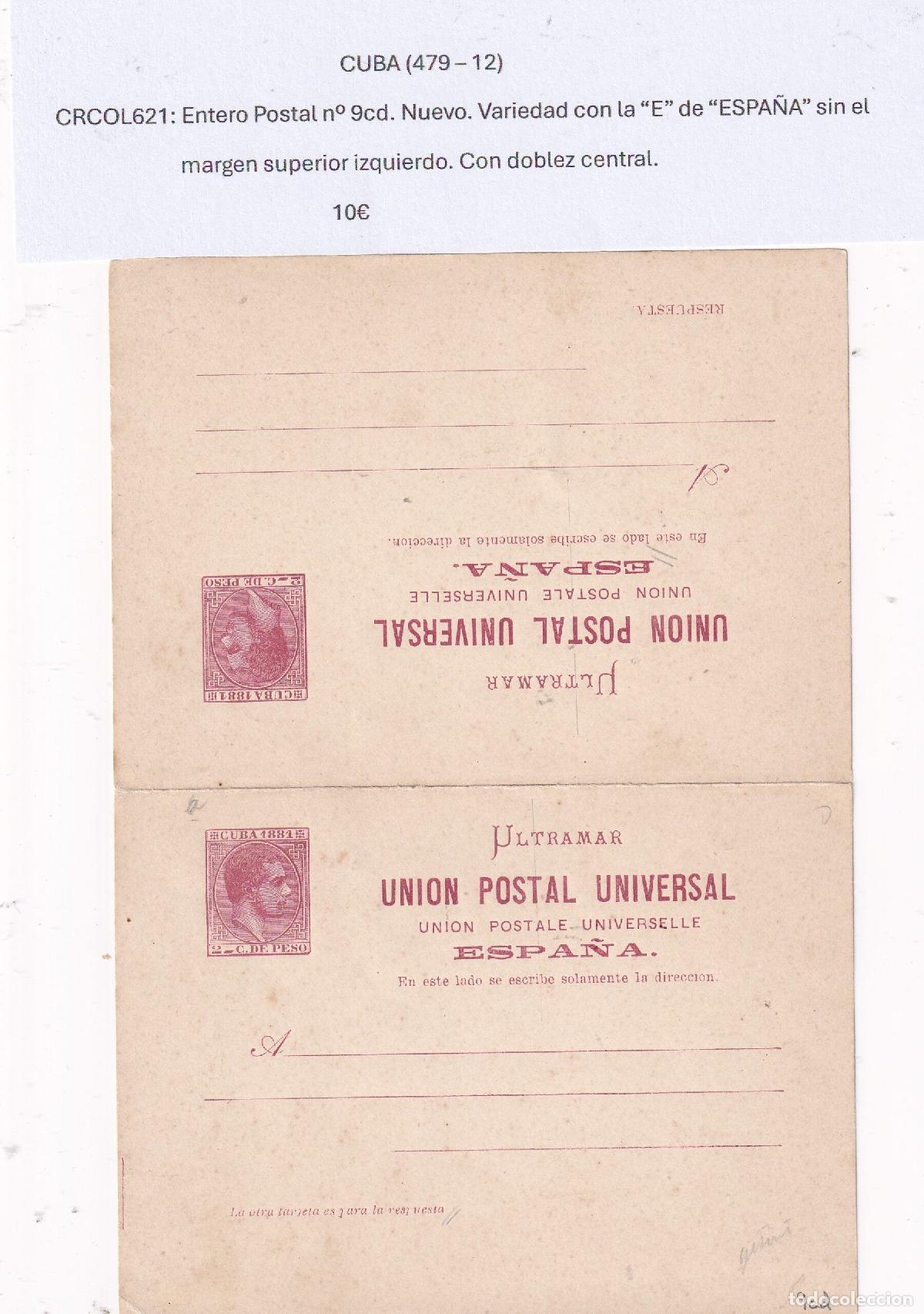 Postkarten: CRCOL621 CUBA ENTERO POSTAL N&ordm; 9CD (VER DESCRIPCION EN FOTO
