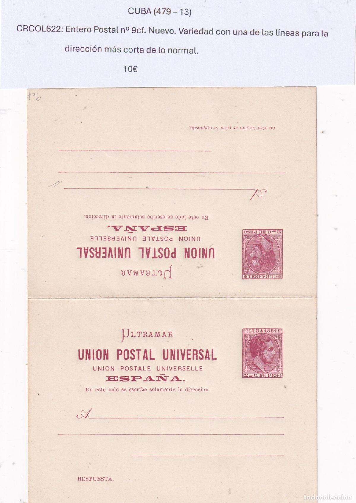 Postkarten: CRCOL622 CUBA ENTERO POSTAL N&ordm; 9CF (VER DESCRIPCION EN FOTO
