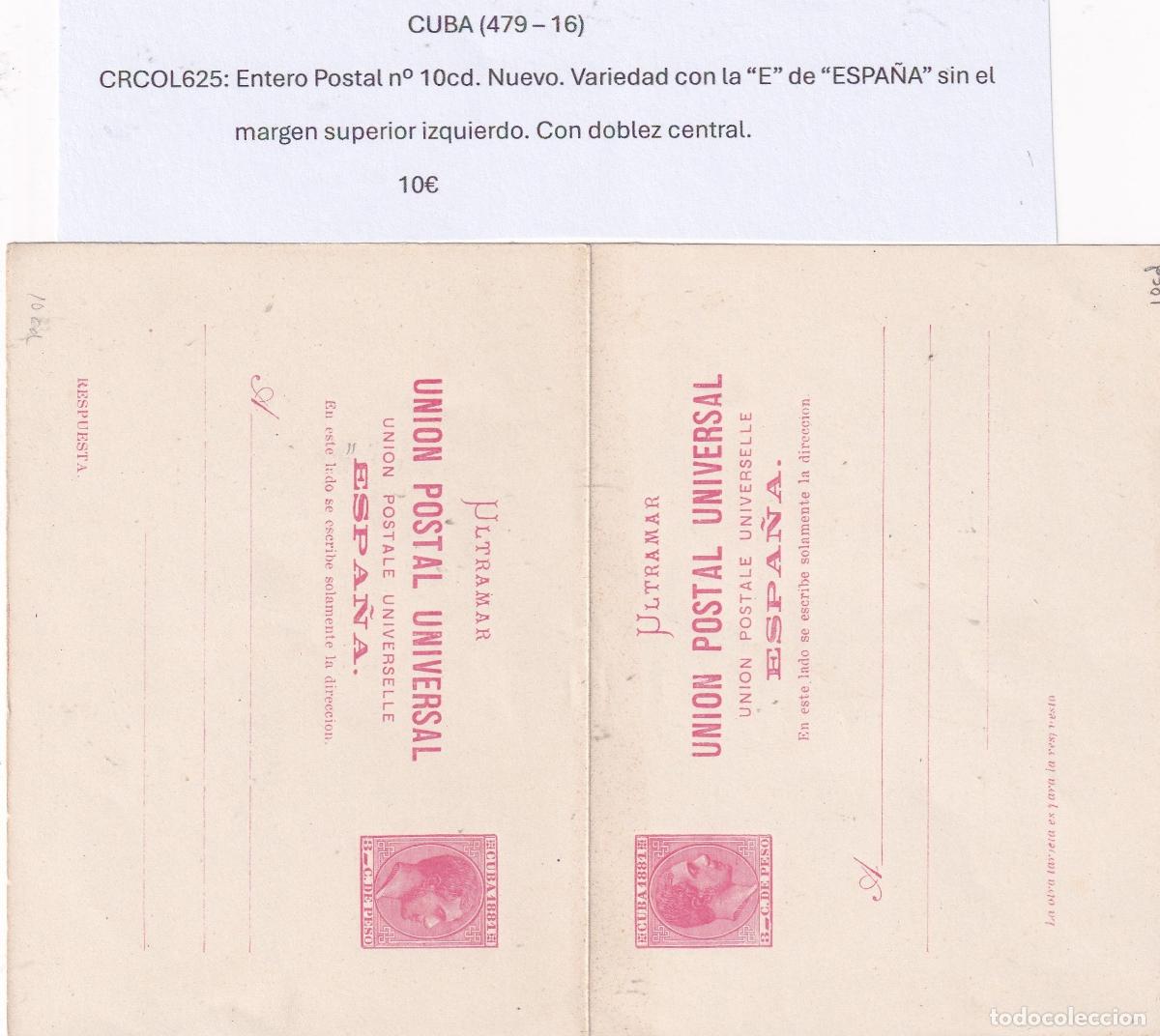 Postkarten: CRCOL625 CUBA ENTERO POSTAL N&ordm; 10CD (VER DESCRIPCION EN FOTO)