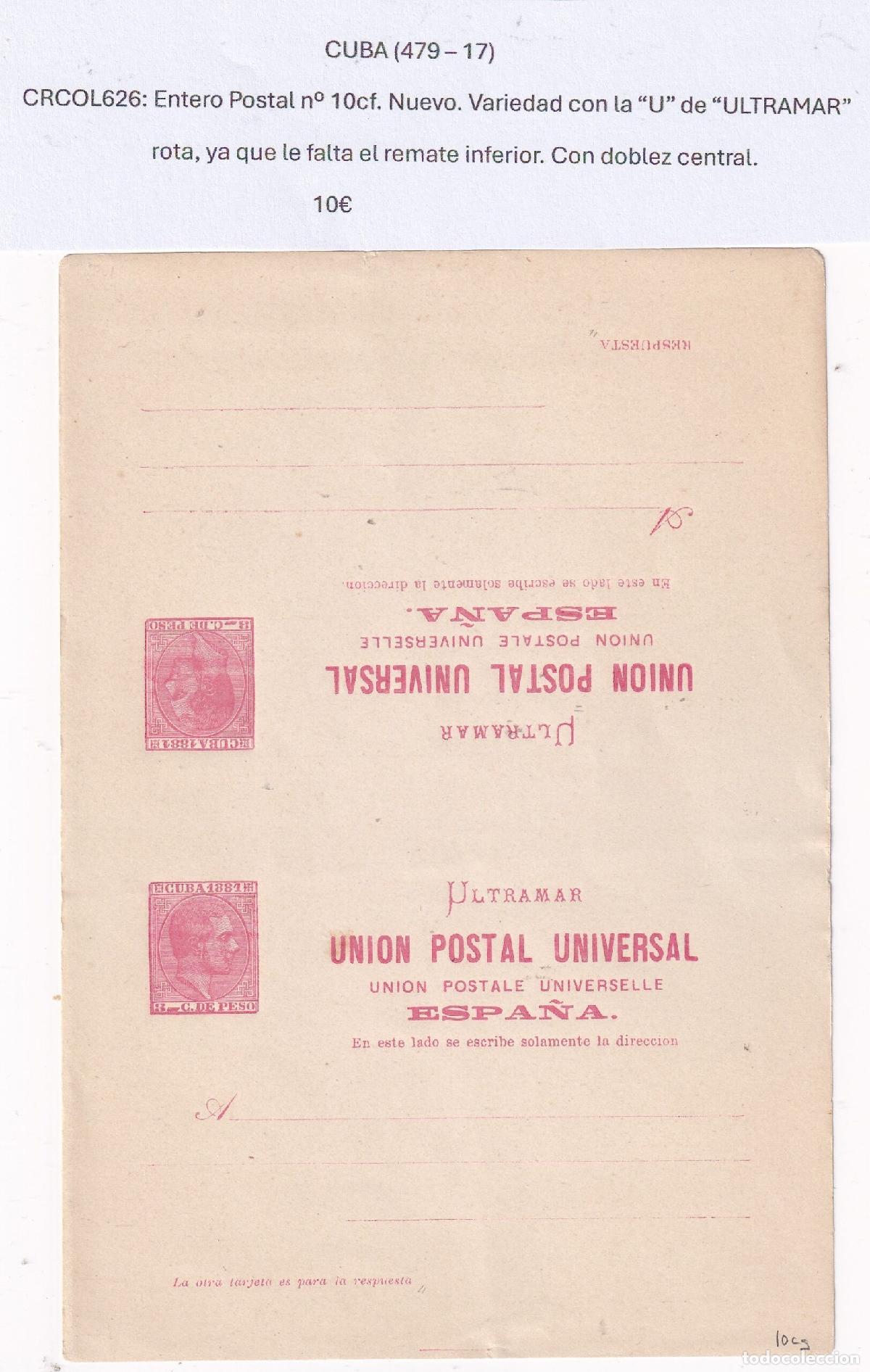 Postkarten: CRCOL626 CUBA ENTERO POSTAL N&ordm; 10CF (VER DESCRIPCION EN FOTO)