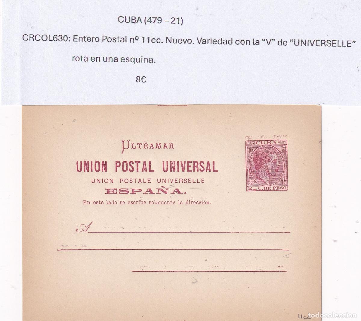 Postkarten: CRCOL630 CUBA ENTERO POSTAL N&ordm; 11CC (VER DESCRIPCION EN FOTO)