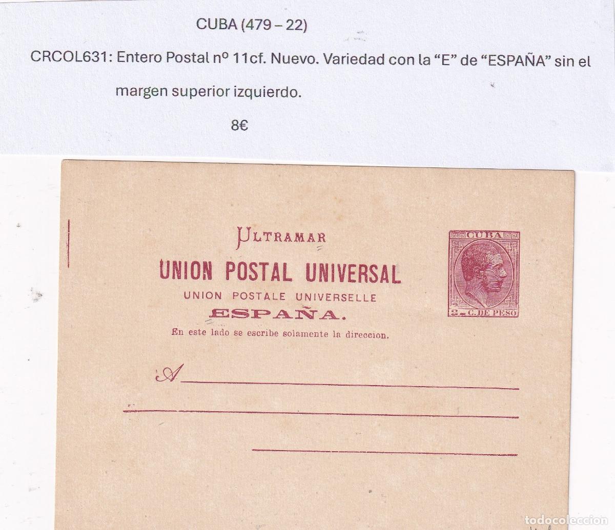Postkarten: CRCOL631 CUBA ENTERO POSTAL N&ordm; 11CF (VER DESCRIPCION EN FOTO)
