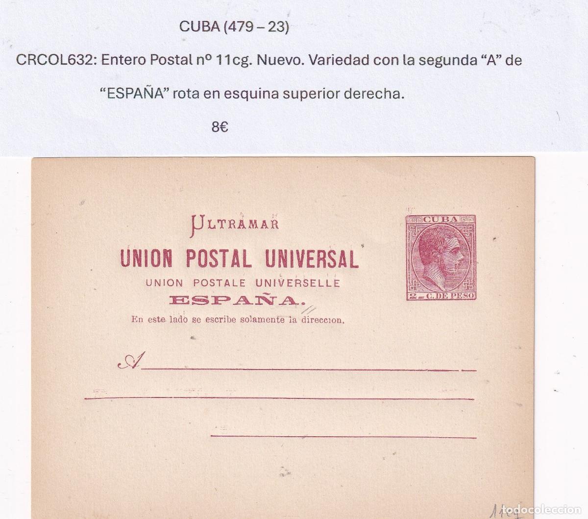 Postkarten: CRCOL632 CUBA ENTERO POSTAL N&ordm; 11CG (VER DESCRIPCION EN FOTO)