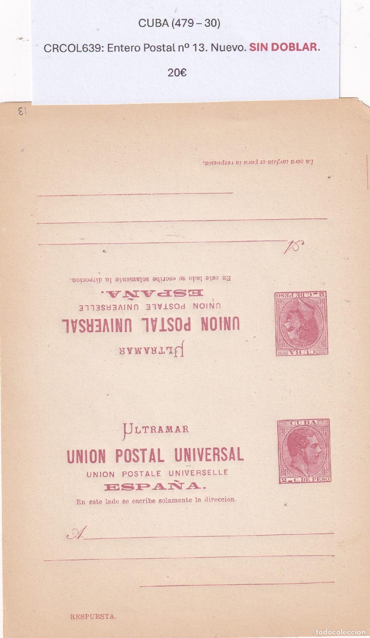 Postkarten: CRCOL639 CUBA ENTERO POSTAL N&ordm; 13 (VER DESCRIPCION EN FOTO)