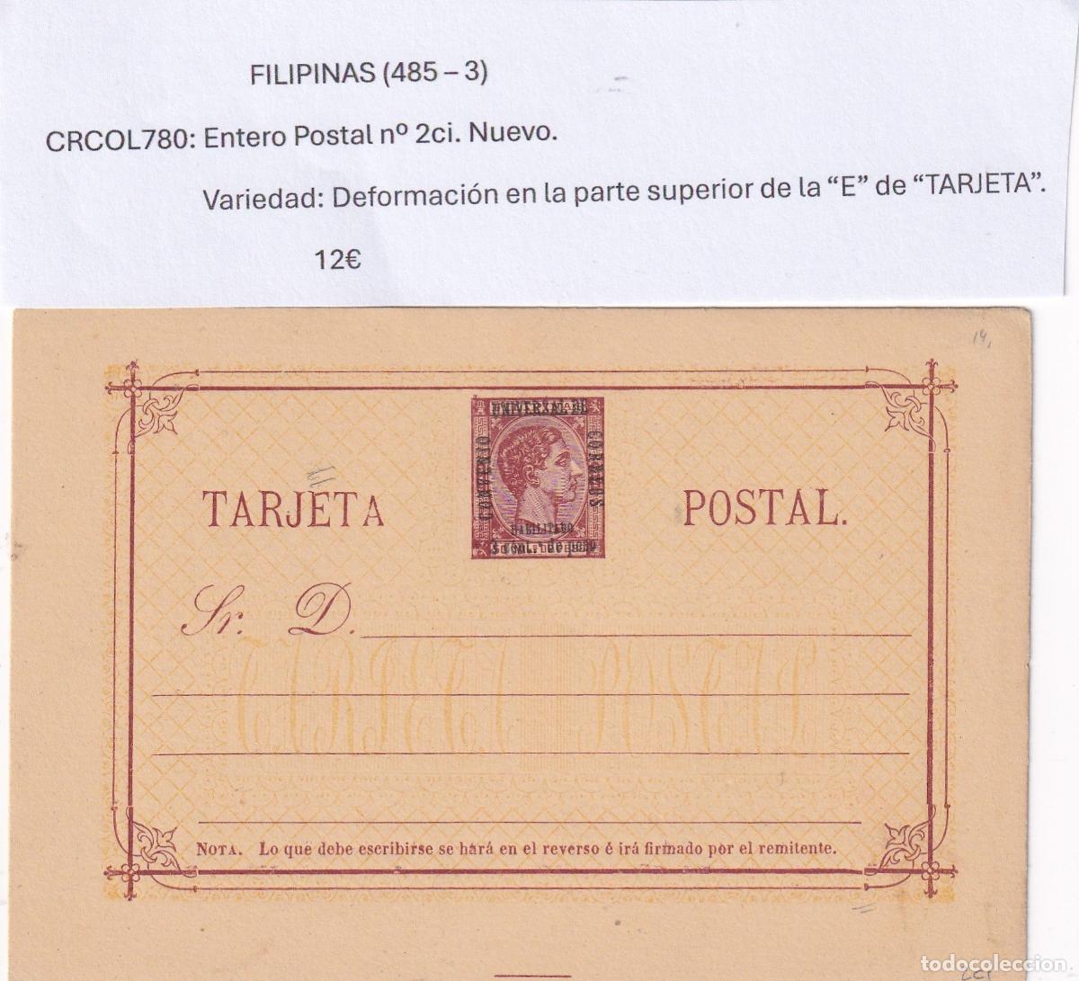 Cartoline: CRCOL780 ENTERO POSTAL FILIPINAS N&ordm; 2CI (VER DESCRIPCI&Oacute;N EN FOTO)