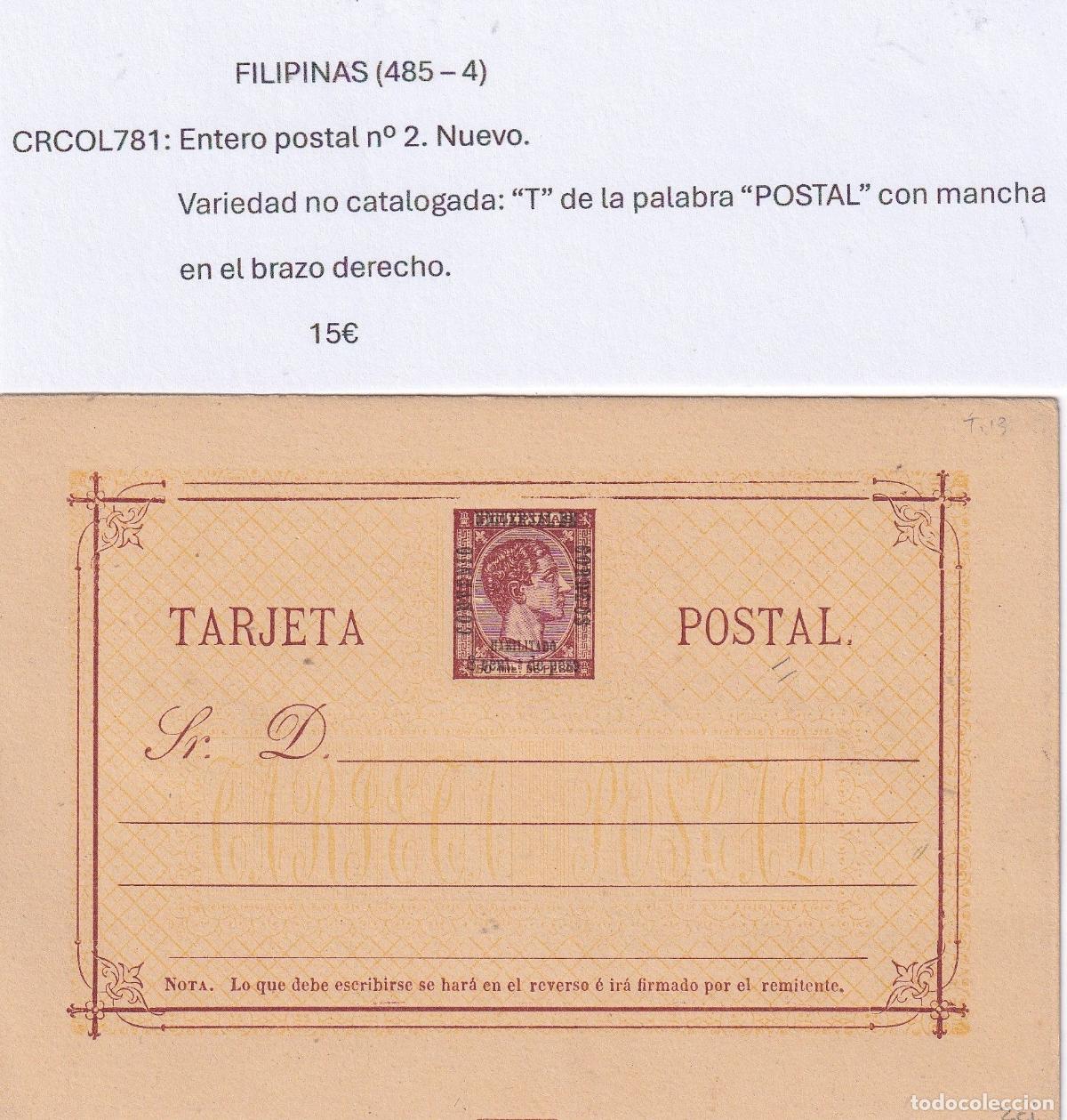 Cartoline: CRCOL781 ENTERO POSTAL FILIPINAS N&ordm; 2 (VER DESCRIPCI&Oacute;N EN FOTO)