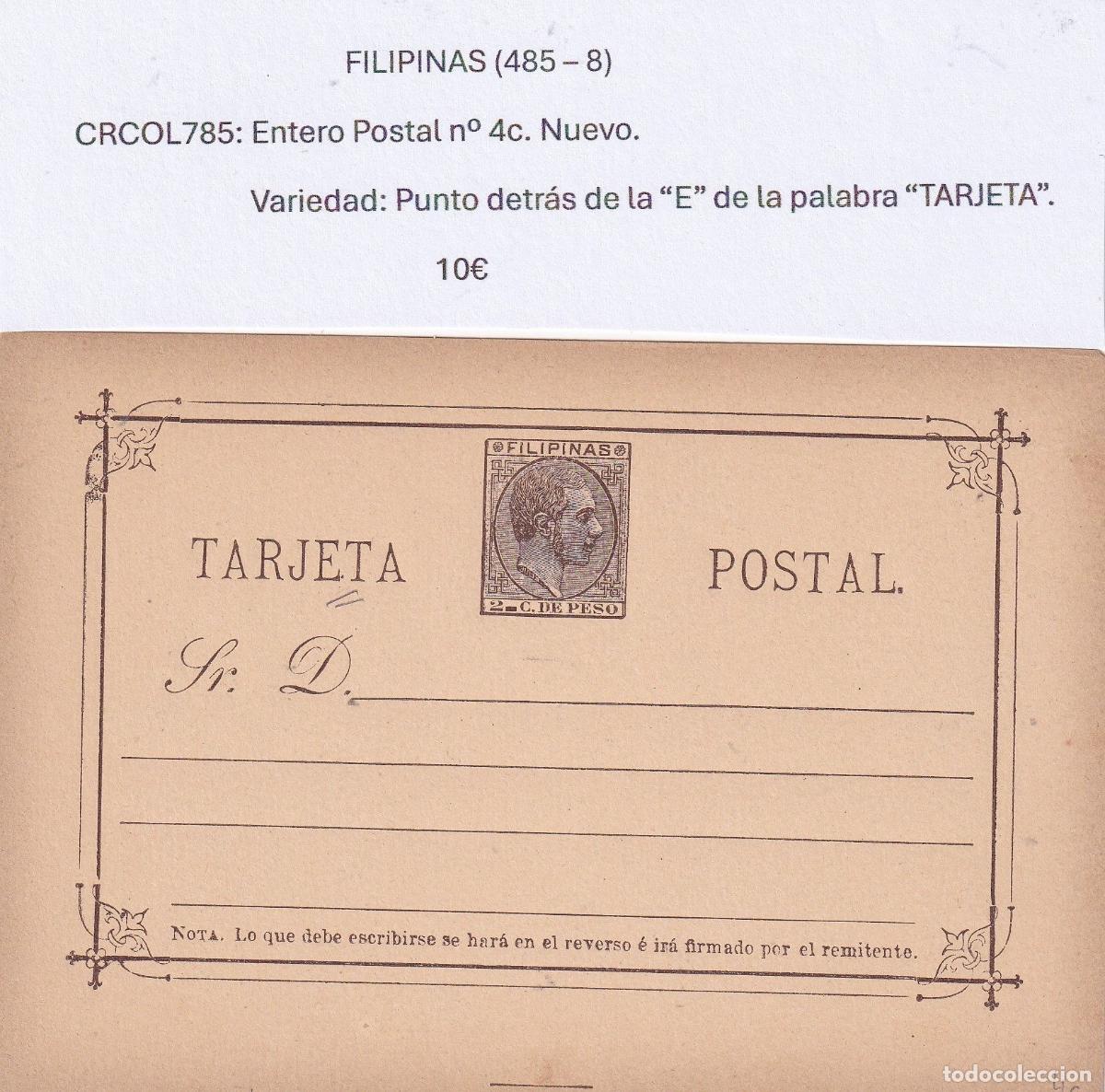 Cartoline: CRCOL785 ENTERO POSTAL FILIPINAS N&ordm; 4C (VER DESCRIPCI&Oacute;N EN FOTO)