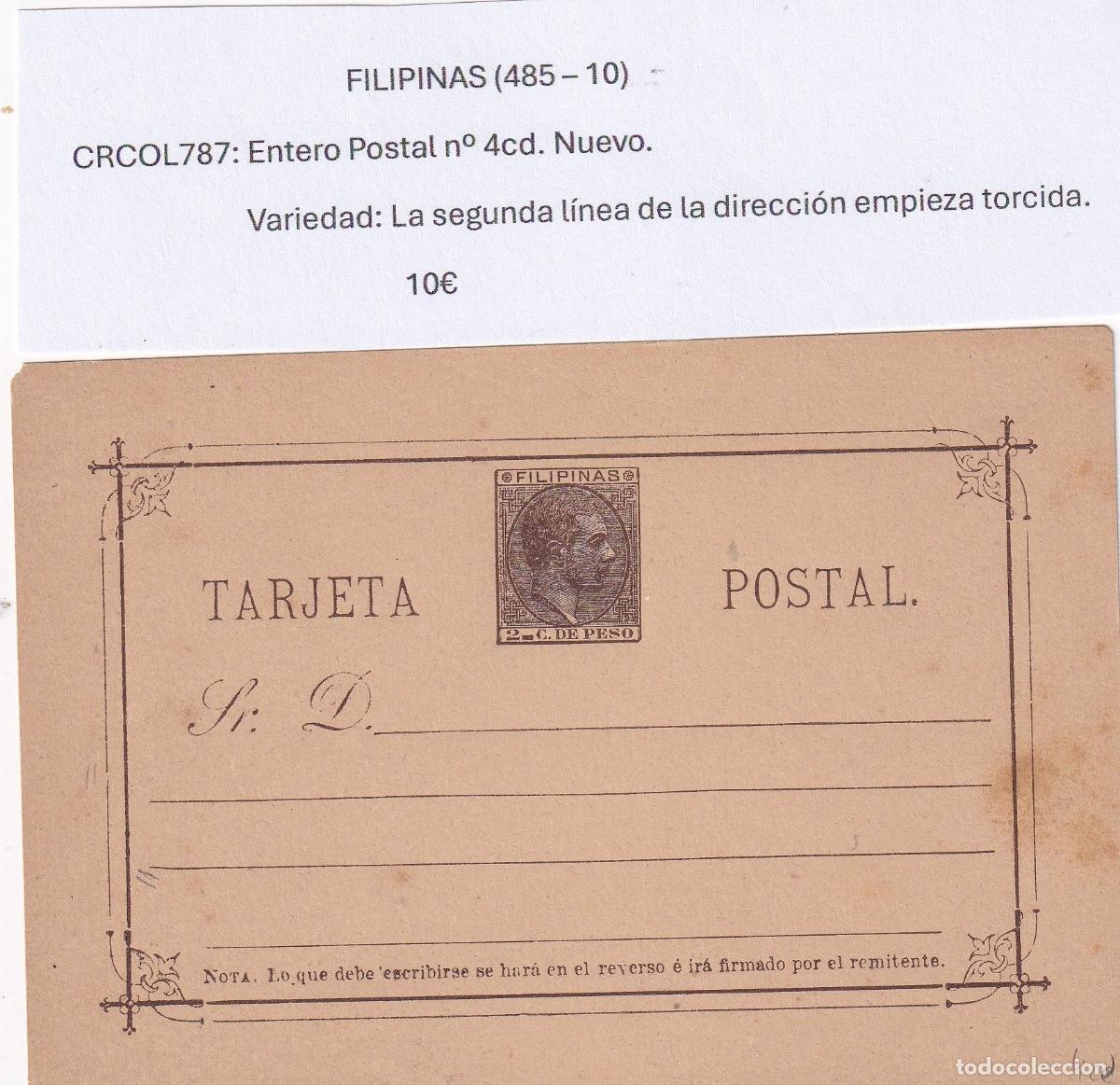 Postkarten: CRCOL787 ENTERO POSTAL FILIPINAS N&ordm; 4CD NUEVO VER DESCRIPCON EN FOTO