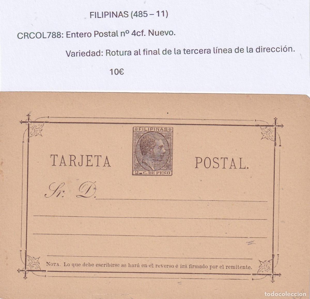 Postkarten: CRCOL788 ENTERO POSTAL FILIPINAS N&ordm; 4CF NUEVO VER DESCRIPCON EN FOTO