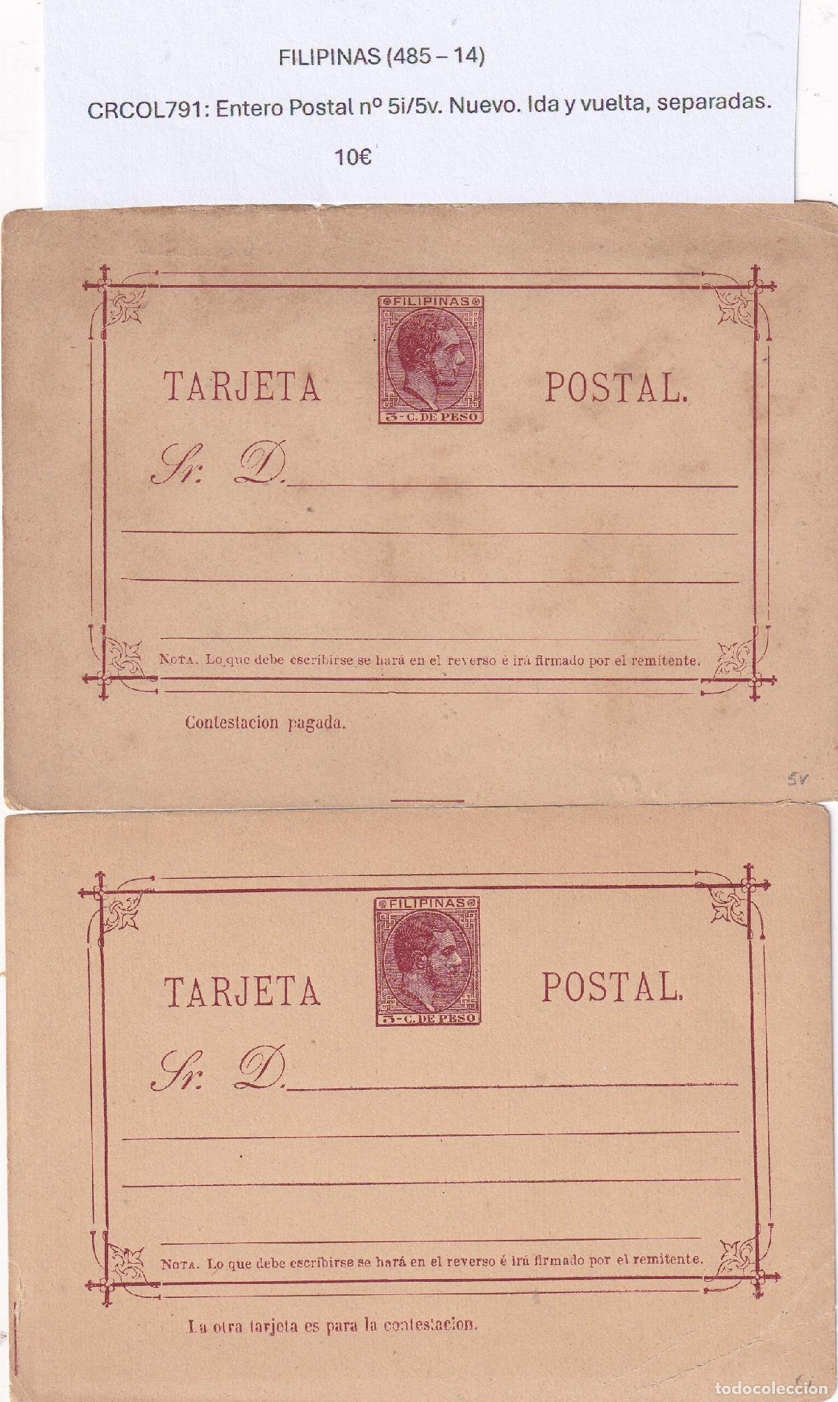 Postkarten: CRCOL791 ENTERO POSTAL FILIPINAS N&ordm; 5I/5V VER DESCRIPCON EN FOTO