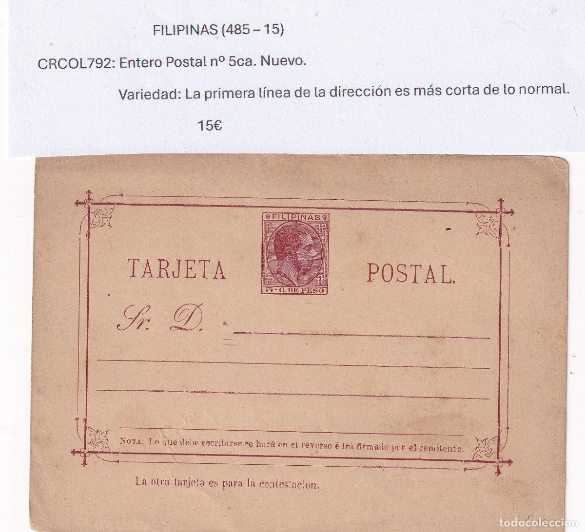 Postkarten: CRCOL792 ENTERO POSTAL FILIPINAS N&ordm; 5CA VER DESCRIPCON EN FOTO