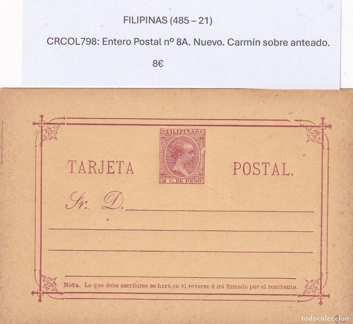 Postkarten: CRCOL798 ENTERO POSTAL FILIPINAS N&ordm; 8A VER DESCRIPCON EN FOTO