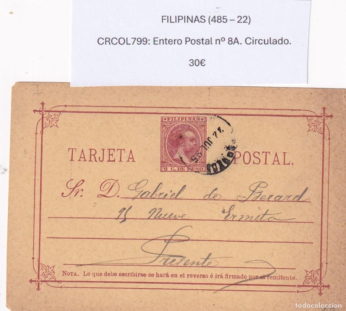 Postkarten: CRCOL799 ENTERO POSTAL FILIPINAS N&ordm; 8A VER DESCRIPCON EN FOTO