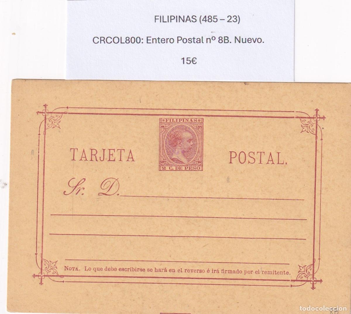 Postkarten: CRCOL800 ENTERO POSTAL FILIPINAS N&ordm; 8B VER DESCRIPCON EN FOTO