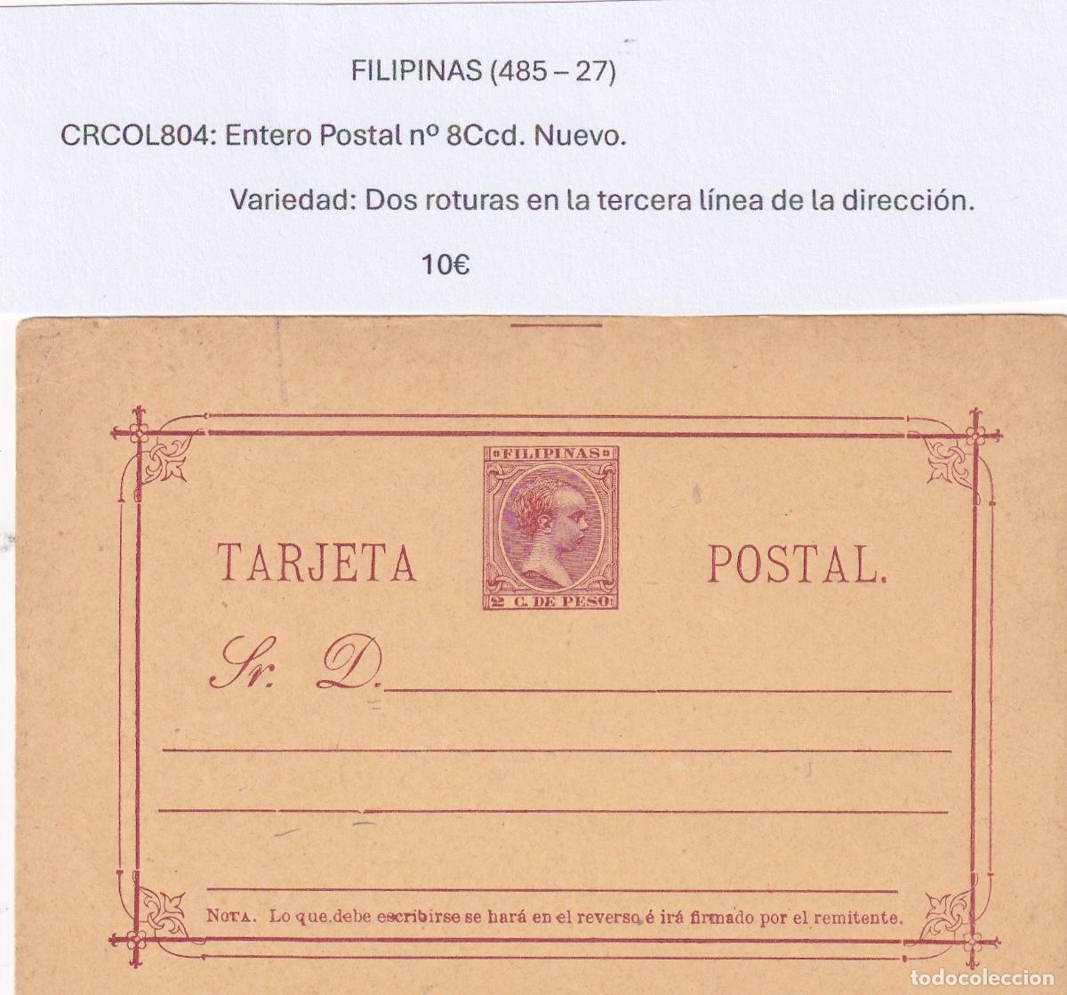 Postkarten: CRCOL804 ENTERO POSTAL FILIPINAS N&ordm; 8CCD VER DESCRIPCON EN FOTO