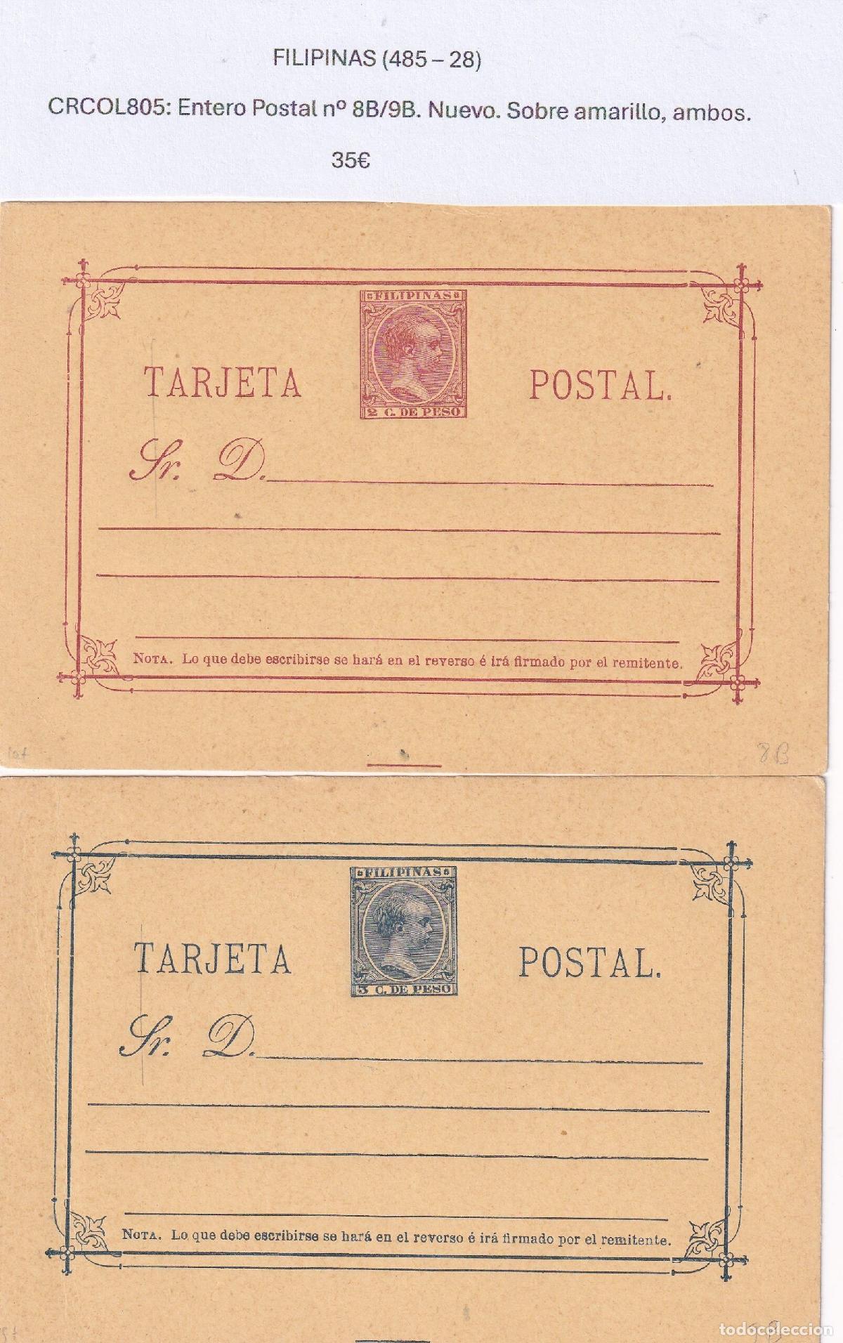 Postales: CRCOL805 ENTERO POSTAL FILIPINAS N&ordm; 8B/9B VER DESCRIPCON EN FOTO