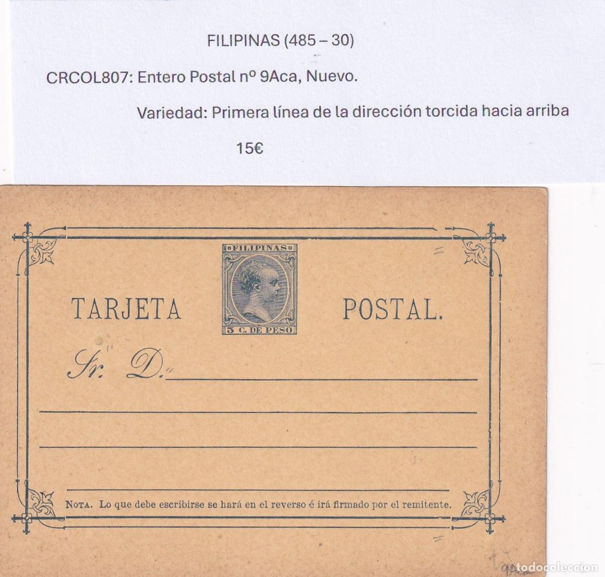 Postales: CRCOL807 ENTERO POSTAL FILIPINAS N&ordm; 9ACA VER DESCRIPCON EN FOTO