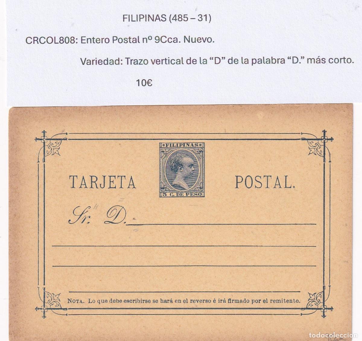Postales: CRCOL808 ENTERO POSTAL FILIPINAS N&ordm; 9CCA VER DESCRIPCON EN FOTO