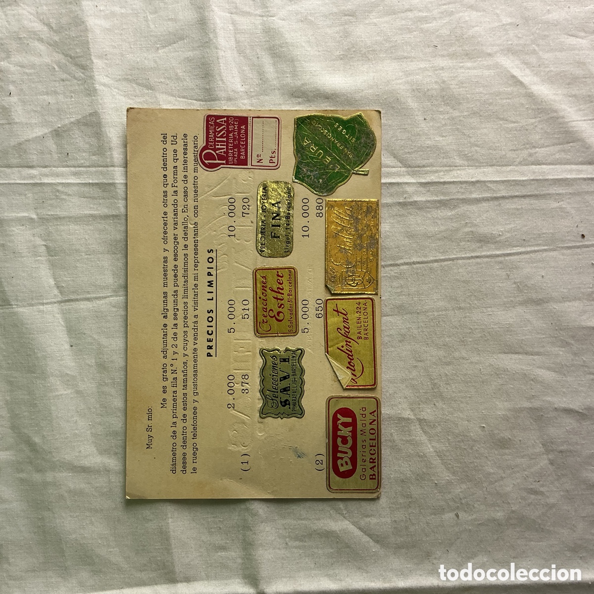 Postales: Muestrario antiguo de etiquetas en relieve &ndash; J. Balzeras Barcelona &ndash; litograf&iacute;a