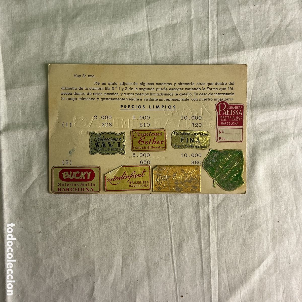 Postales: Muestrario antiguo de etiquetas en relieve &ndash; J. Balzeras Barcelona &ndash; litograf&iacute;a