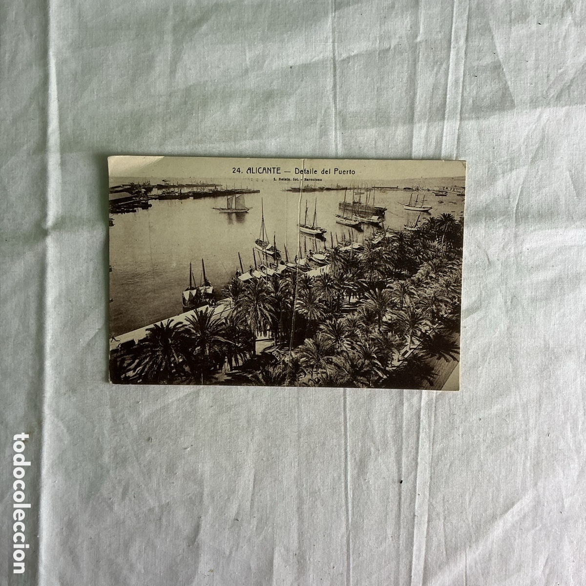 Postales: Postal antigua Alicante &ndash; Detalle del Puerto &ndash; Vista mar&iacute;tima con barcos y palmeras &ndash; a&ntilde;os 30-40