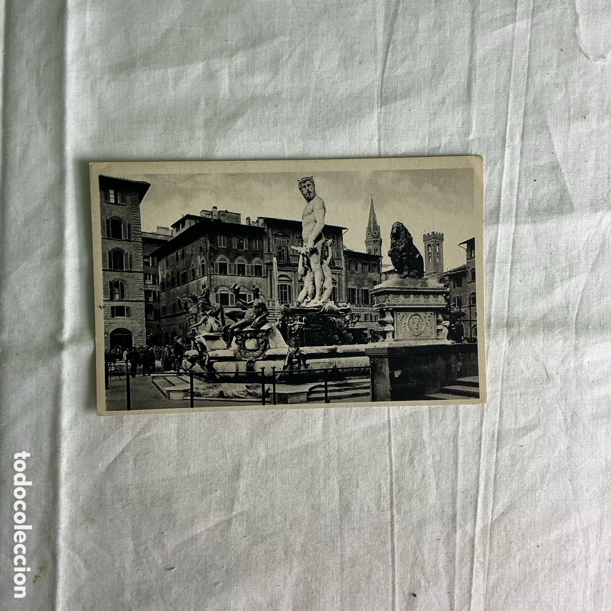 Postales: Postal antigua Firenze &ndash; Piazza Signoria e Fontana del Nettuno &ndash; Florencia, Italia &ndash; A&ntilde;os 30